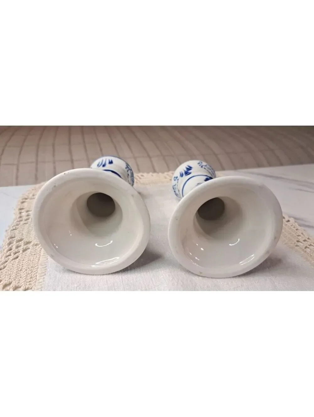 Vintage Set of 2 Blue & White Dutch Delft Style Ceramic Candle Holders